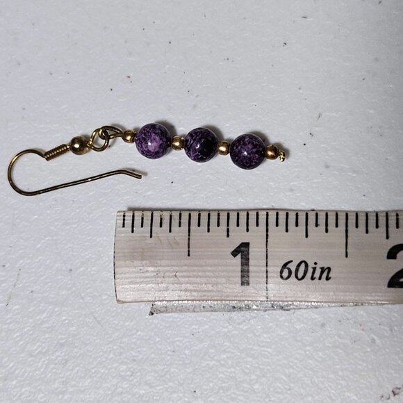 Elegant Purple Gold Beaded Dangle Earrings Boho Chic Fashion Jewelry Women - Picture 3 of 3
